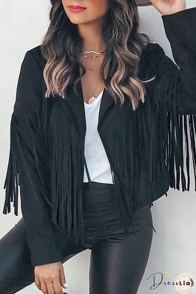 Long Sleeve Faux Suede Tassel Jacket