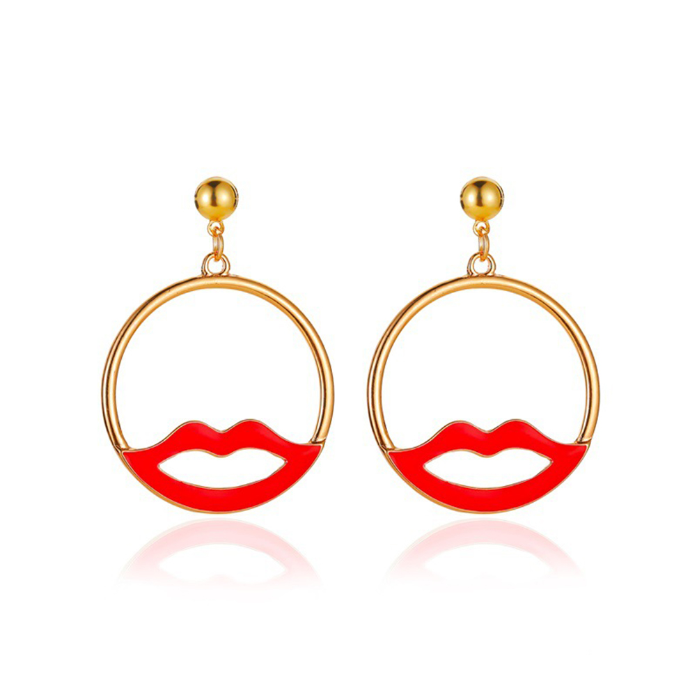 

Lip Hoop Drop Earrings Circle Ear Dangle Fashion Women Exaggerate Jewelry, Golden, 501 Original