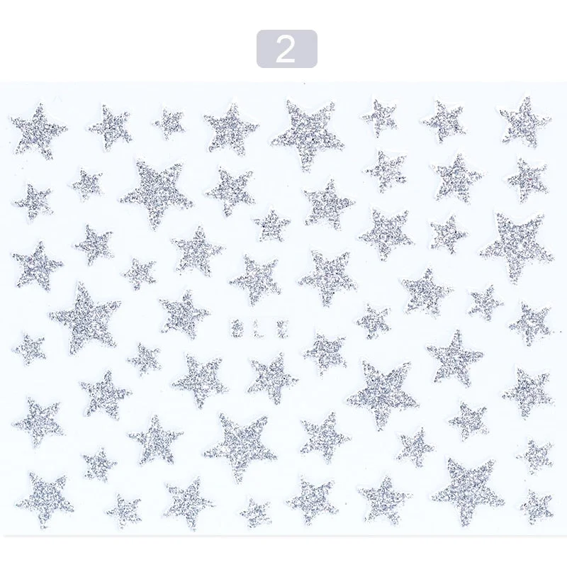 1 Sheet 3D Nail Slider Stars Glitter Shiny Decoration Decal DIY Transfer Adhesive Colorful Nail Art Tips