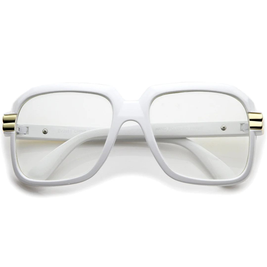 Large Colored Metal Accent Temple Clear Lens Square Glasses 55mm