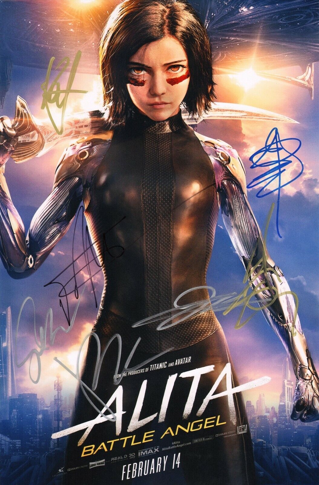 ALITA: BATTLE ANGEL Cast x7 Hand-Signed Yukito Kishiro