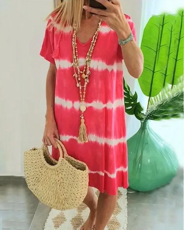 Felidress.com Tie Dye Striped Loose Mini Dress