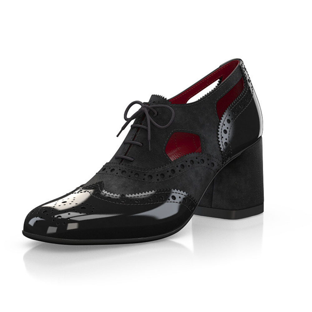 Black Patent Leather Square Toe Chunky Heel Lace-Up Oxford Shoes Nicepairs