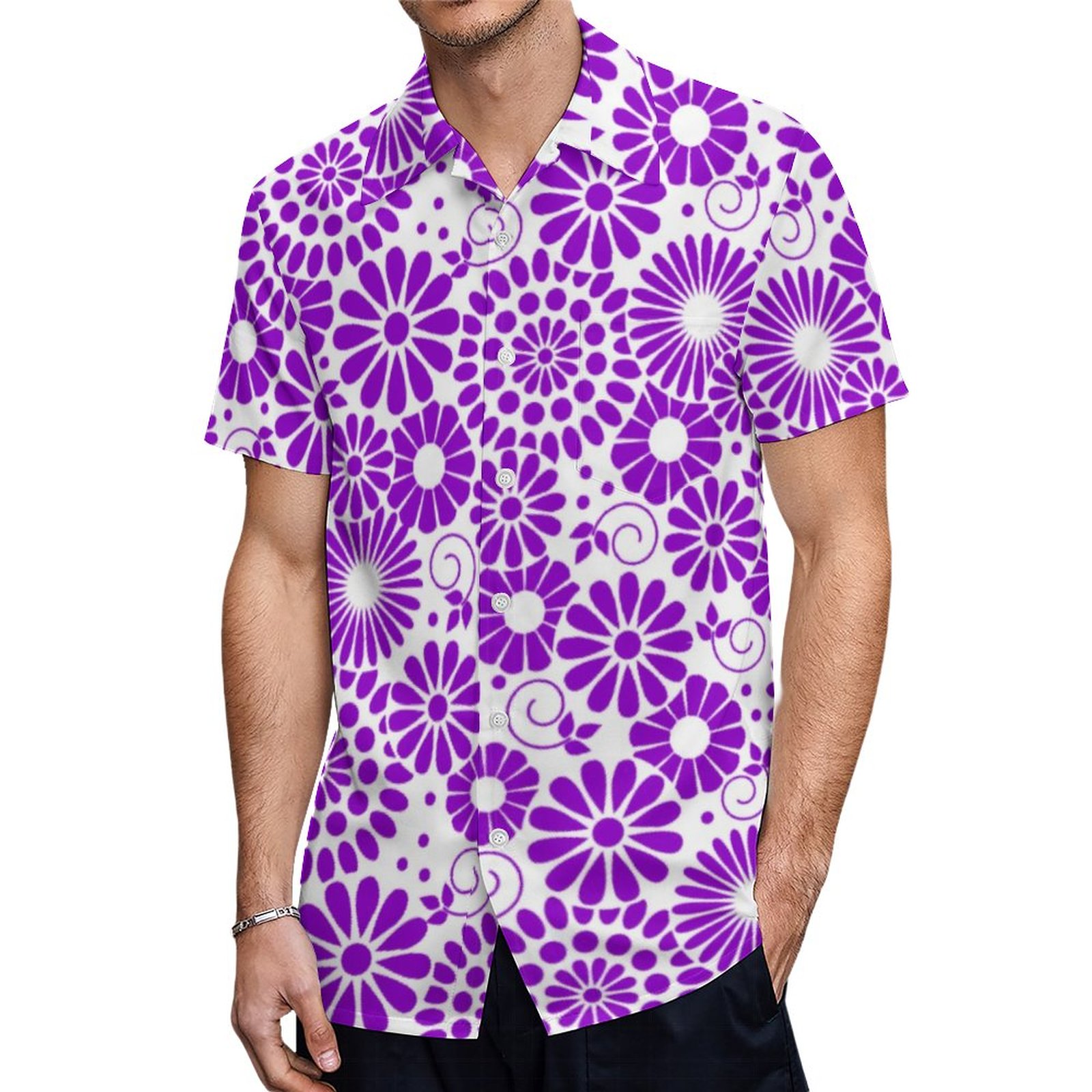 Vintage Floral Purple Stainless Steel Water Bottle Hawaiian Shirt Mens Button Down Tropical Hawaii Beach Shirts