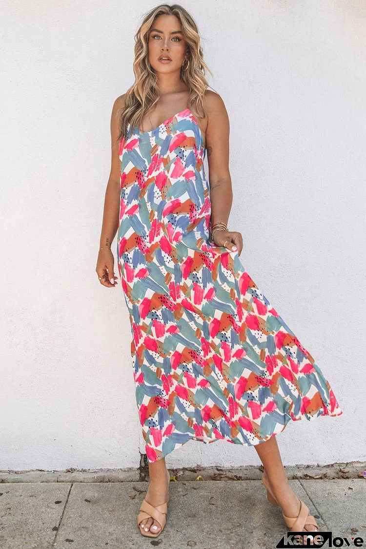 Abstract Print Spaghetti Straps Maxi Dresses