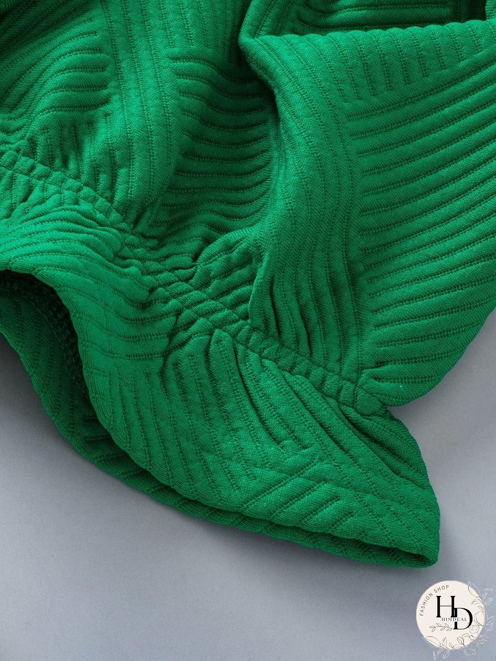 Elegant Dark Green Ruffled Textured Puff Sleeve Blouse