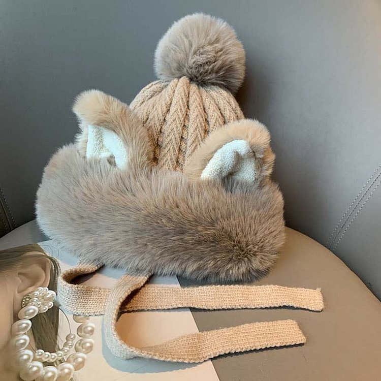 Cute Cartoon Fox Ears Knit Plush Hat - Modakawa modakawa