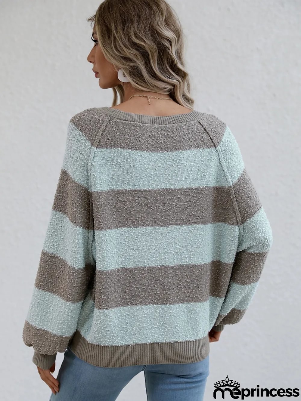 Winter women's Patchwork striped knitting shirt pullover loose sweater women