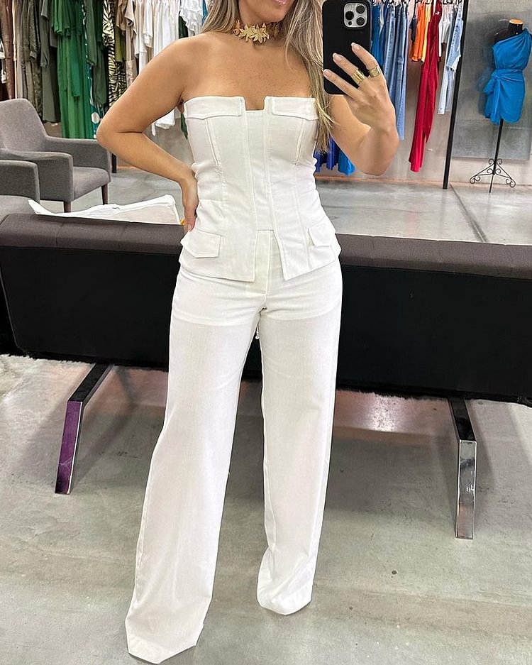 sleeveless tube top solid color two piece set