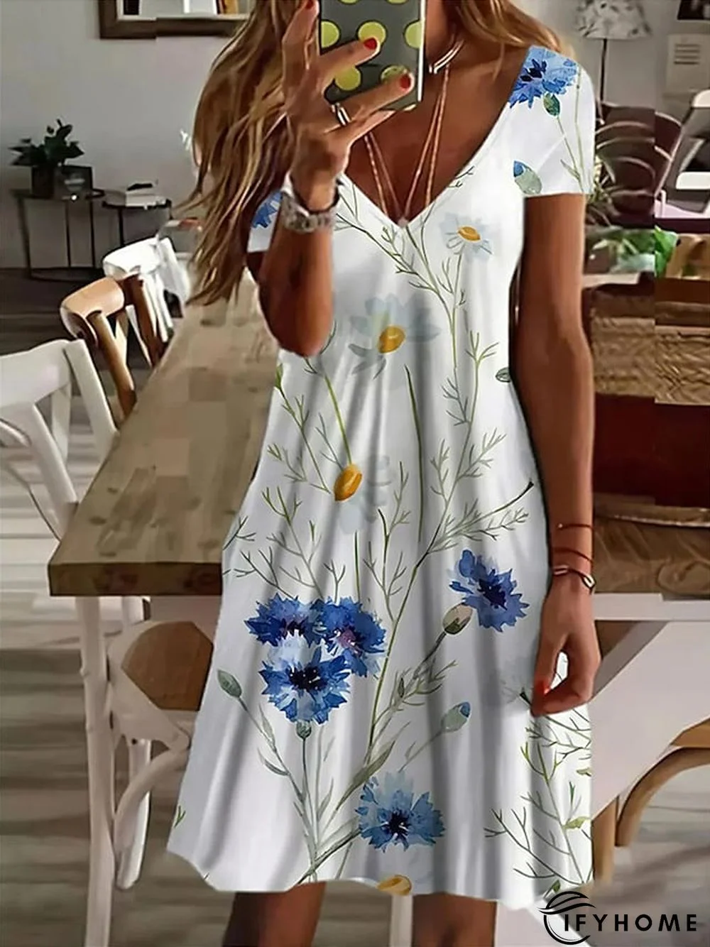 Women's Casual Dress Summer Dress Print Dress Floral Geometric Print V Neck Mini Dress Basic Fashion Outdoor Daily Short Sleeve Regular Fit White Blue Green Spring Summer S M L XL XXL | IFYHOME