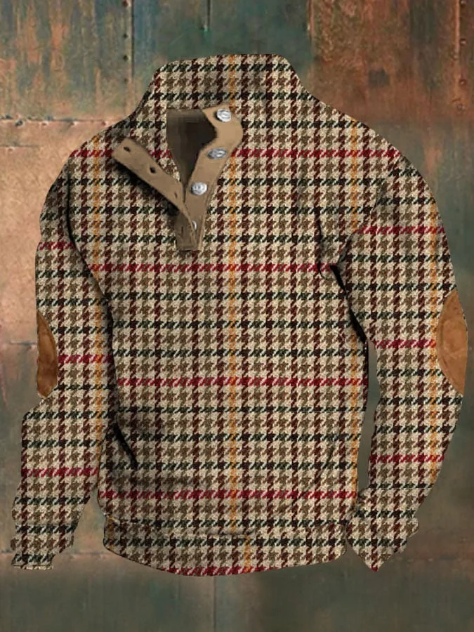 Men's Vintage Houndstooth Print Pullover