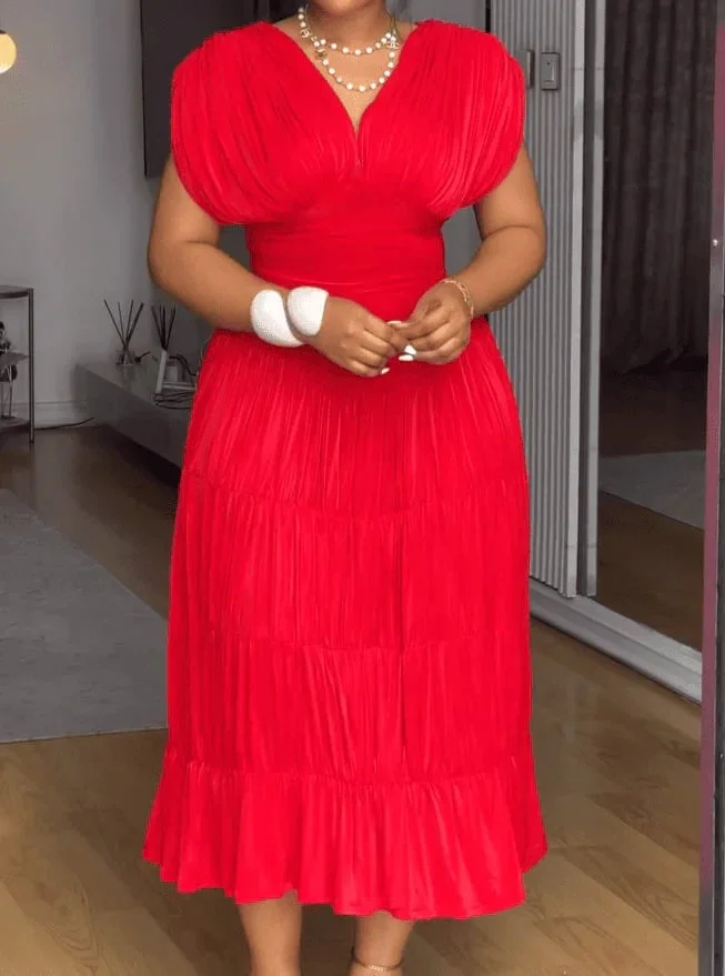 Classinc Red V-neck Dress 