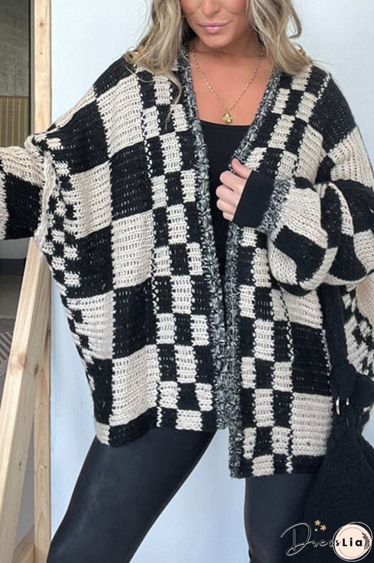 Casual Plaid Mid-length Loose Knitted Outerwear