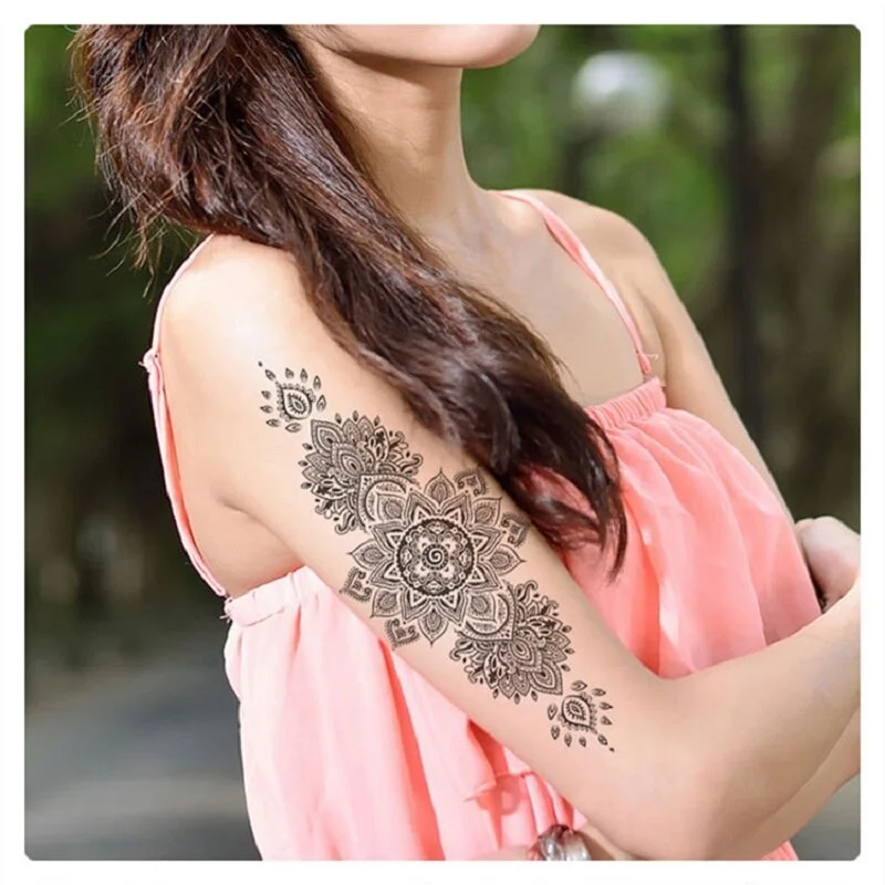 18 Kinds Women Temporary Tattoo Black Mandala Flowers Tattoos Sticker Body Art Waterproof Disposable tatouage temporaire