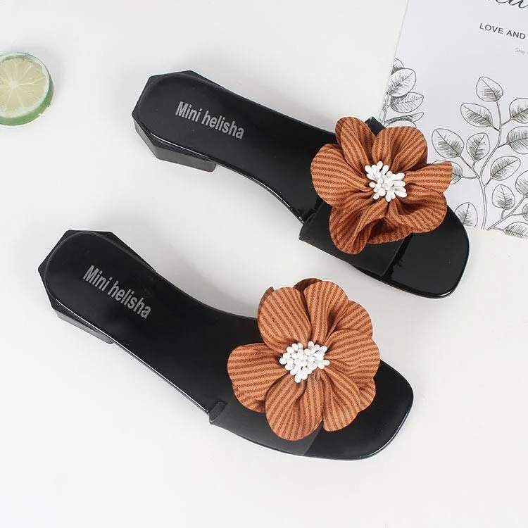 Women Peep Toe Casual Bow Knot Pot Square Heels Summer Slipper Slip on Breathable Beach Summer Sandals Shoes        X1217