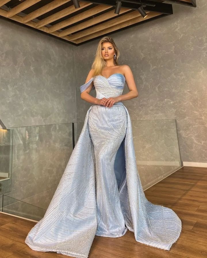 strapless open back dress Long Sleeves Mermaid Off the Shoulder Sequined Formal Prom Dress with   27dress