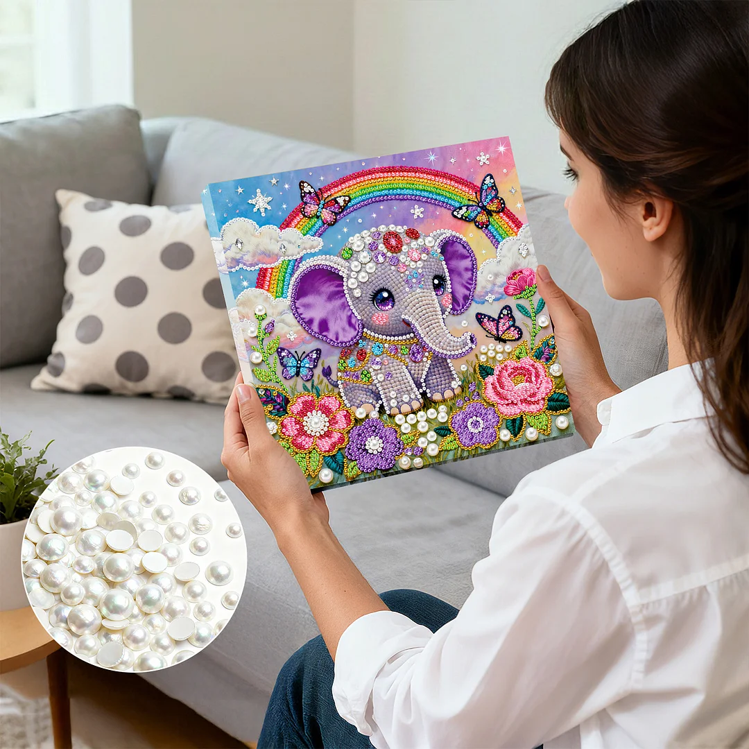 Elephant DIY Pearl Art Diamond Painting Kit for Adult Home Decor 25x25cm With Frame