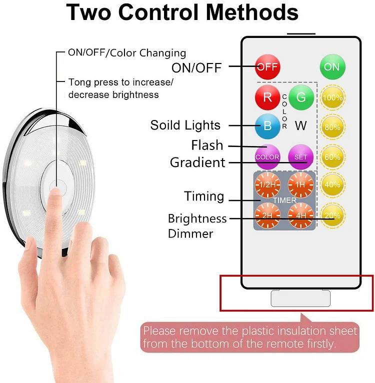 Remote Control Under Cabinet Lighting Wireless 6 Pack, 20-LED Dimmable  Closet Lights Rechargeable Under Counter Light, Stick on Touch Night Light