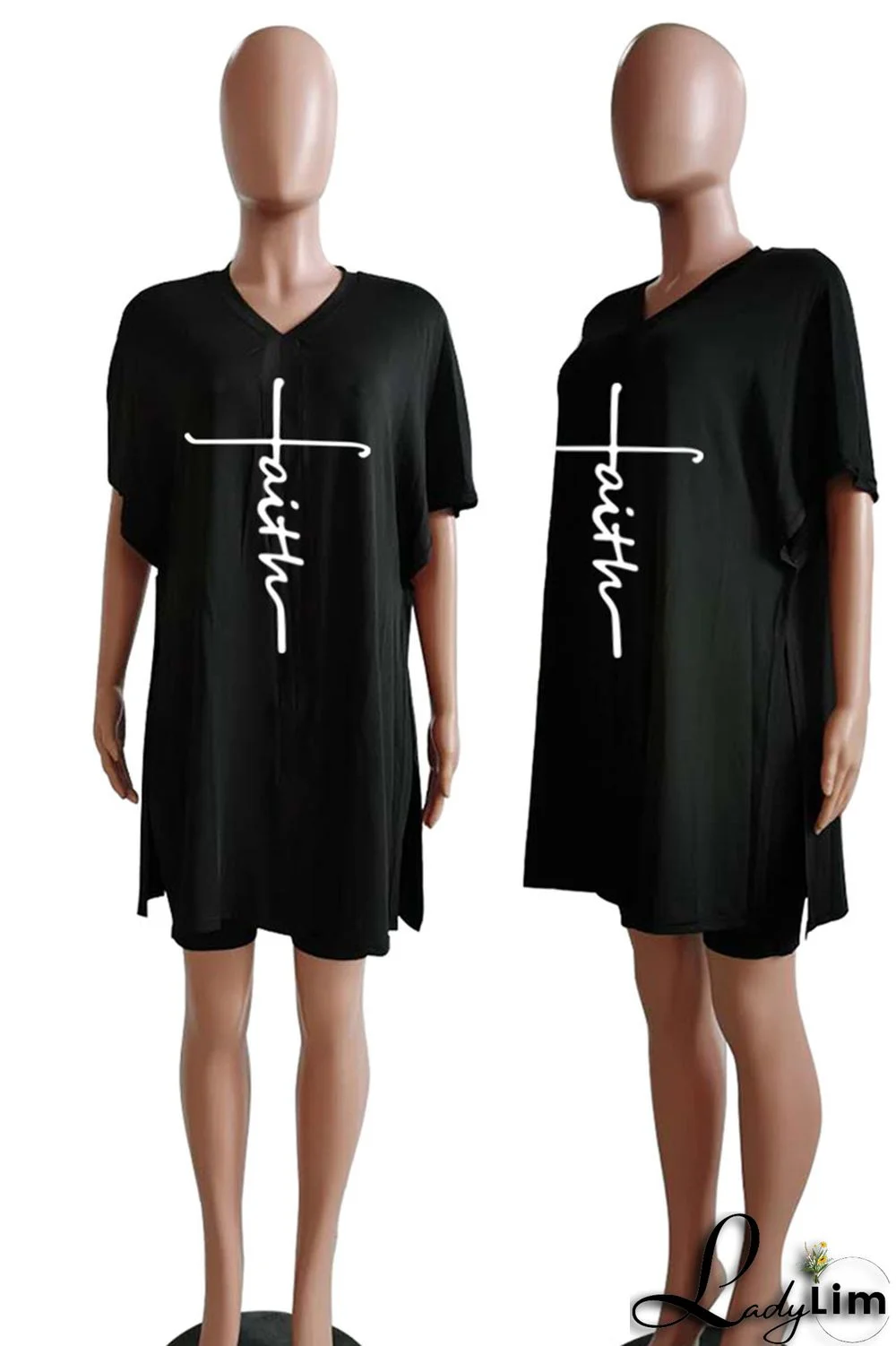 Tangerine Red Casual Print Split Joint V Neck Short Sleeve Two Pieces