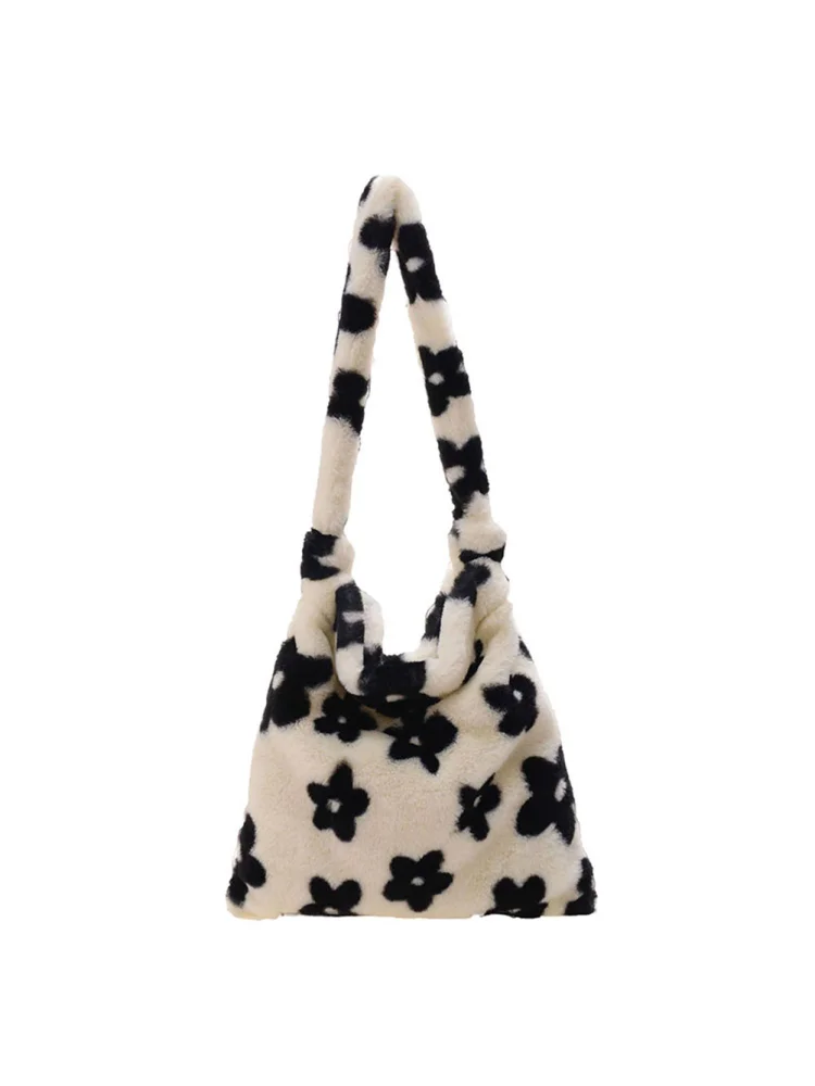 Fashion Women Love Print Plush Messenger Bag Autumn Winter Handbags (White)