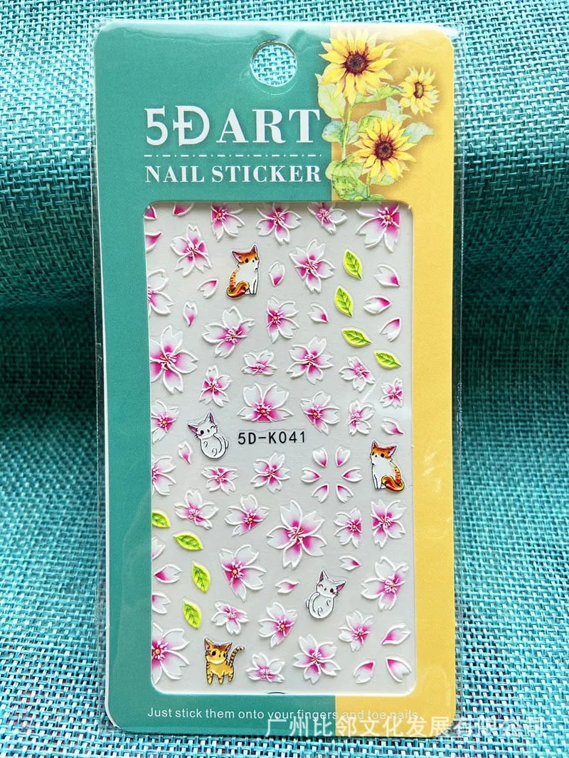 5D Embossed Nail Art Stickers Butterfly Rose Animal Design Flowers Lace Gel Decals Acrylic Engraved Sliders Manicure Art Decora-Nail Inspo