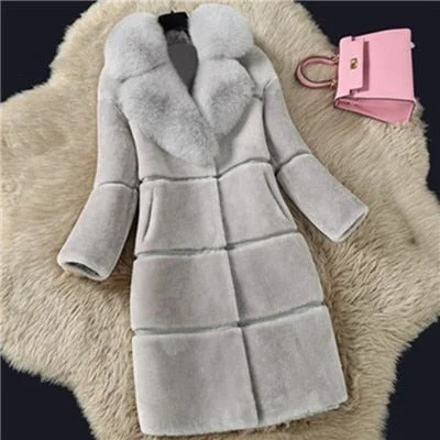 Luxury Winter Faux Fur Coat Women Thick Long Sleeve Jacket Fashion Women Fake Fox Fur Collar Outerwear Women Warm Faux Fur Coat