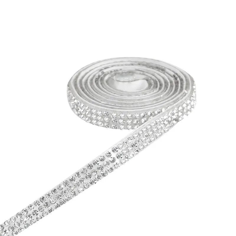 1 Yard Self-Adhesive Rhinestone Tape Flat Crystal Glass Stone Ribbon Clothes Garment Shoes Bag DIY Crafts Sewing Accessories