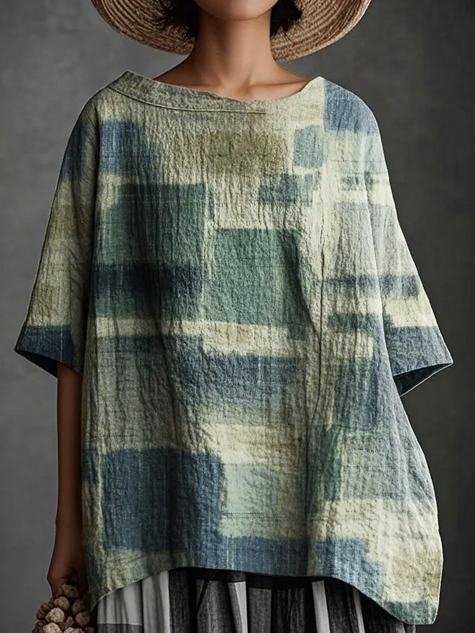 Women's Vintage Bohemian Floral Art Print Casual Cotton And Linen 3/4 Sleeve Shirt