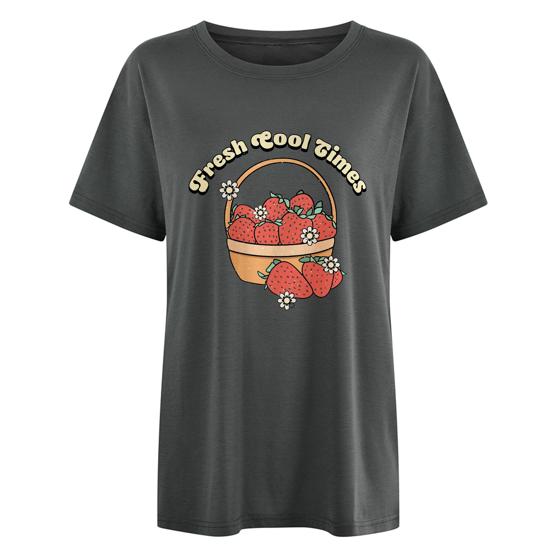 Girl Letter Strawberry Pattern Loose Short Sleeve T-shirt