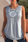 Plus Size Lace Stitching Crinkle Chest Solid Tank Top