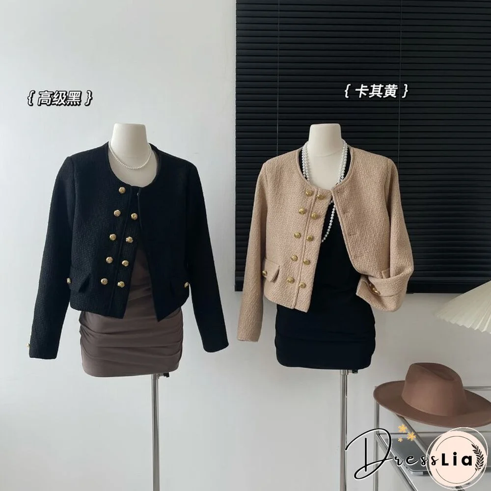 Double-breasted Gold Buckle Coats Women Fall Korean Fashion Temperament Jackets Female Elegant Outwear Mujer