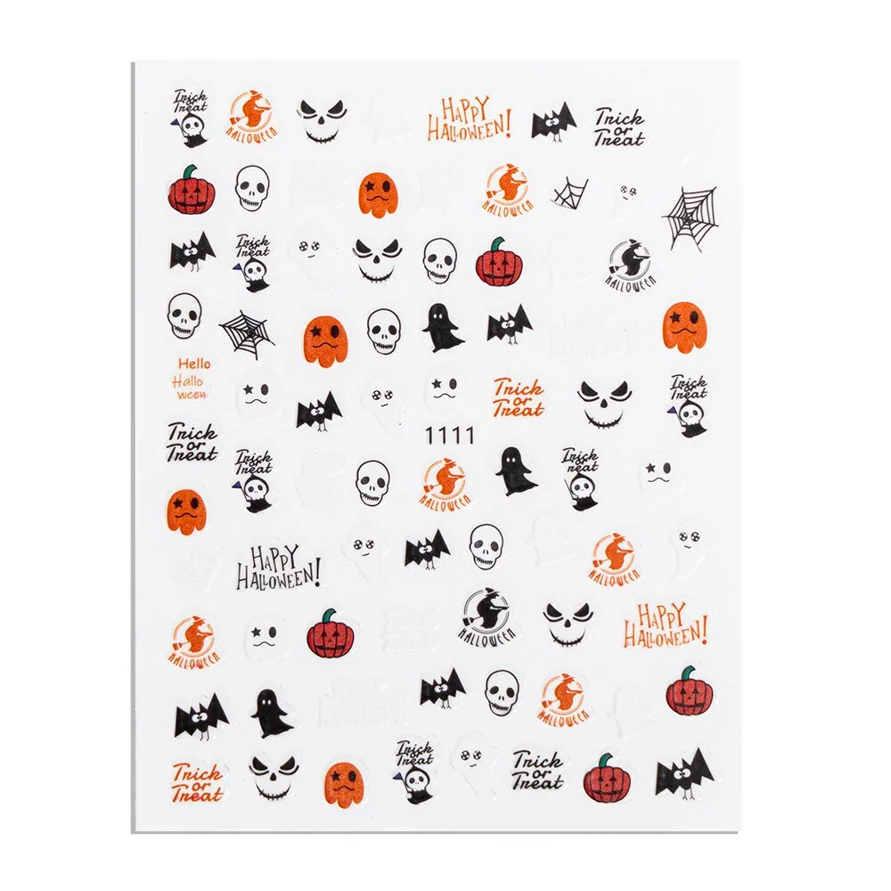 Halloween Theme Nail Art Stickers Slider Wraps Decals Pumpkin Lantern Skeleton Spider Vampire Manicure Tool Fingernail Decor-Nail Inspo