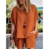 Solid Color Elastic Waist Suit (Blouse + Pants)