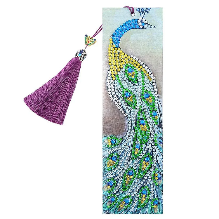 DIY Peafowl Special Shaped Diamond Painting Leather Tassel Bookmark