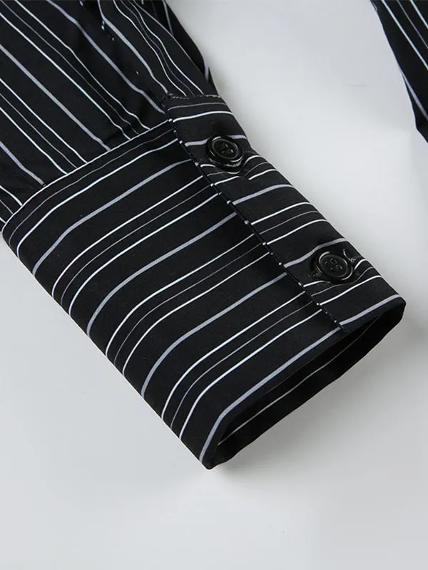 Brownm Vintage Stripe V Neck Slim Fit Long Sleeve Shirt