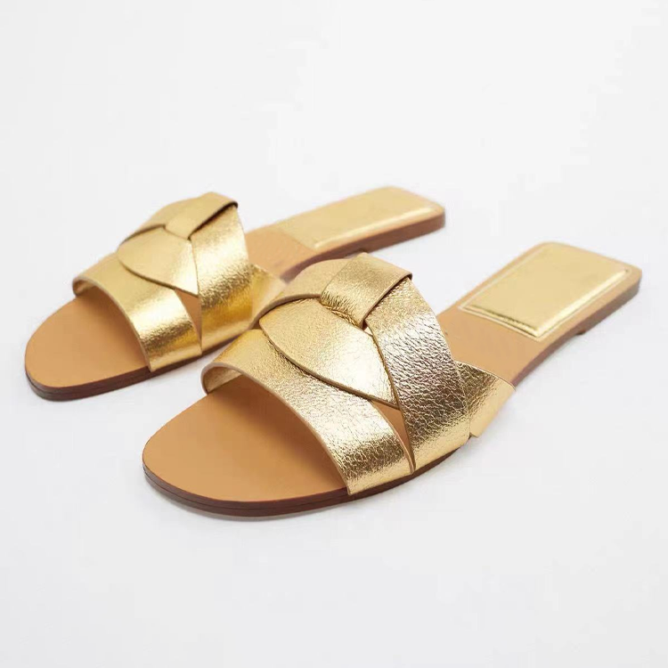 Golden Cut Out Slippers