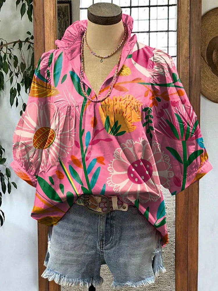 Women's Floral Print Casual Comfortable Cotton Shirt