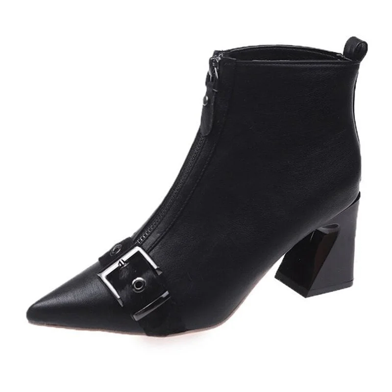 Women's Modern Boots Fashion Pointed Convenient Zipper Ladies Mid Heel Pumps Boots Leisure Ankle Boots Black Women's Shoes