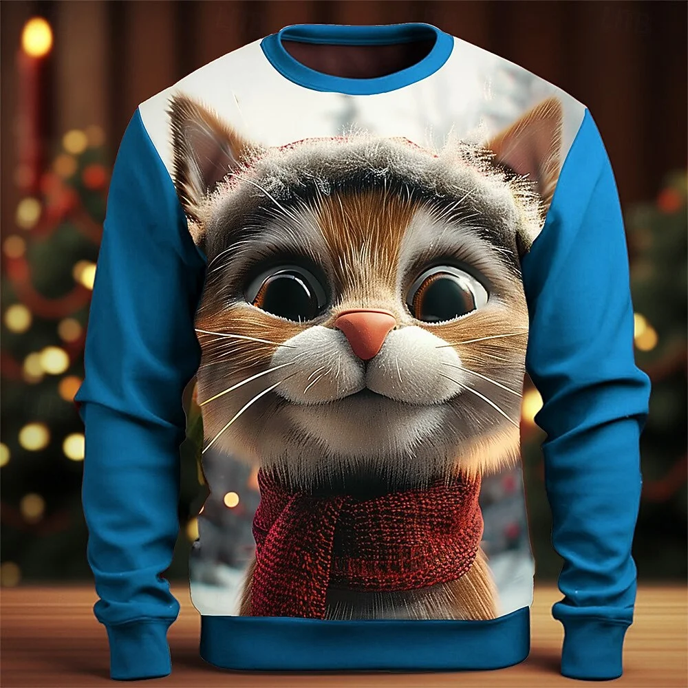 3D Print Scarf Cat Christmas Ugly Sweatshirt-inspireuse