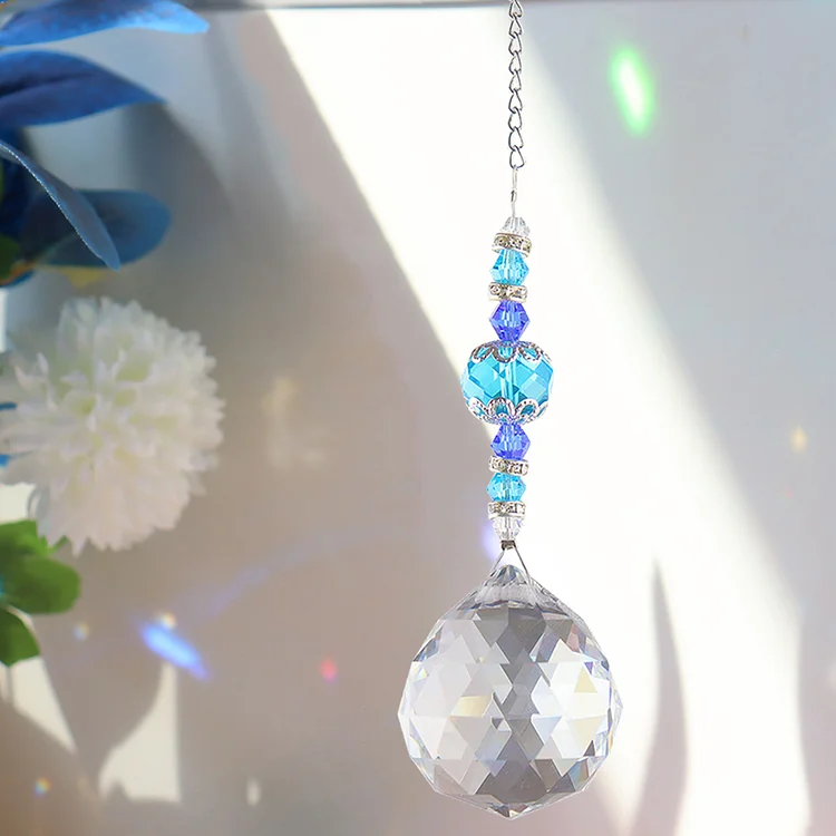 Transparent Ball Crystal Light Catching Jewelry Hangable for Living Room (Blue)