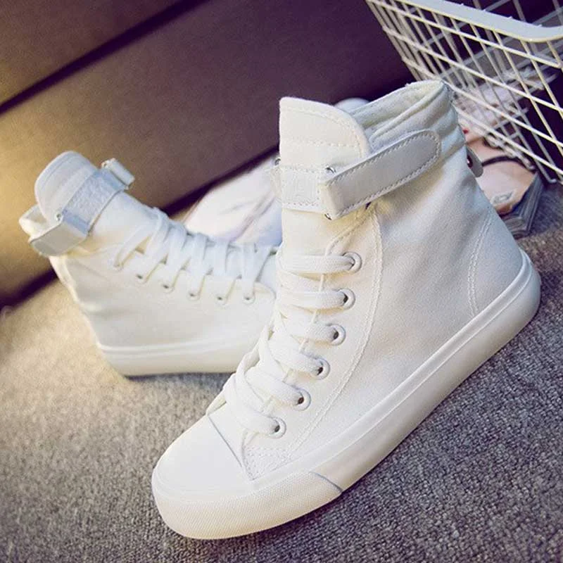 Vulcanize Shoes White Denim Sneakers Basket Femme Casual Shoes tenis feminino High Top Flat Shoes Trainers Women Zapatos Mujer