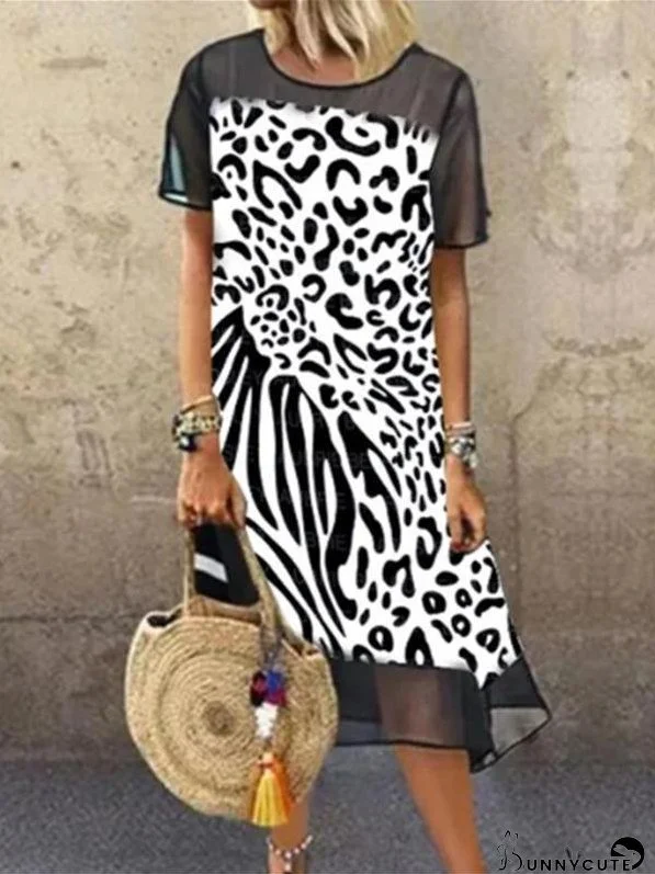 Leopard-print Mesh Stitching Dress