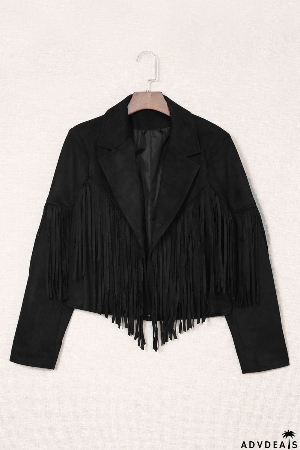 Cropped Fringe Faux Suede Jacket