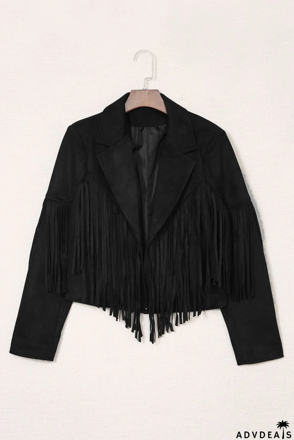 Cropped Fringe Faux Suede Jacket
