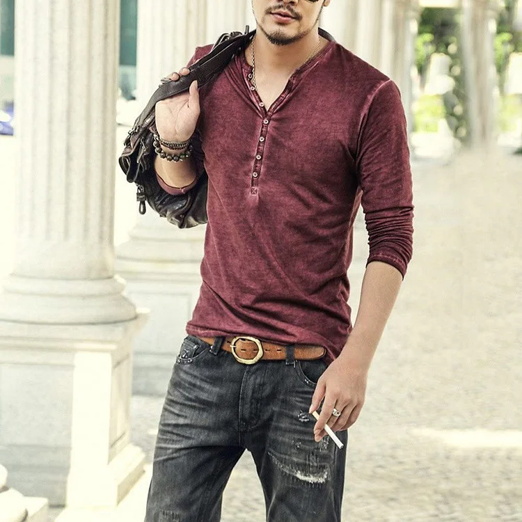 Retro V-neck Casual Long-sleeved T-shirt