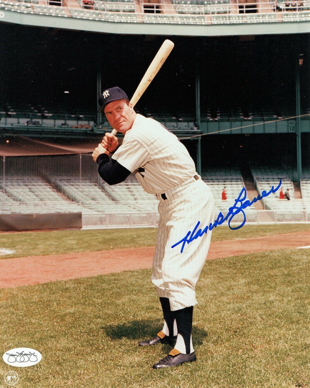 Hank Bauer Signed Autographed 8X10 Photo Poster painting New York Yankees Pose w/Bat JSA