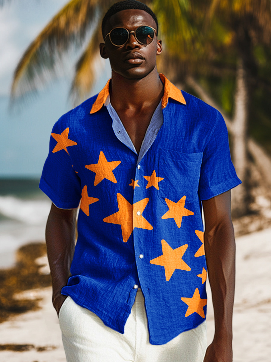Star Art Print Casual 100% Cotton Shirt