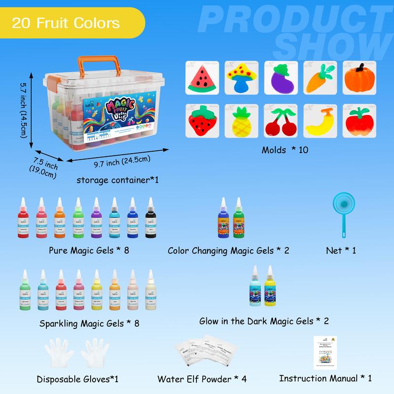 Product Introduction of Kiditos  Magic Water Elf Toy Kit with Magic Gels, Molds - Imaginative Play, Christmas Gifts, Birthday Gifts, Party Favors, and Family-Friendly DIY STEM Projects 9