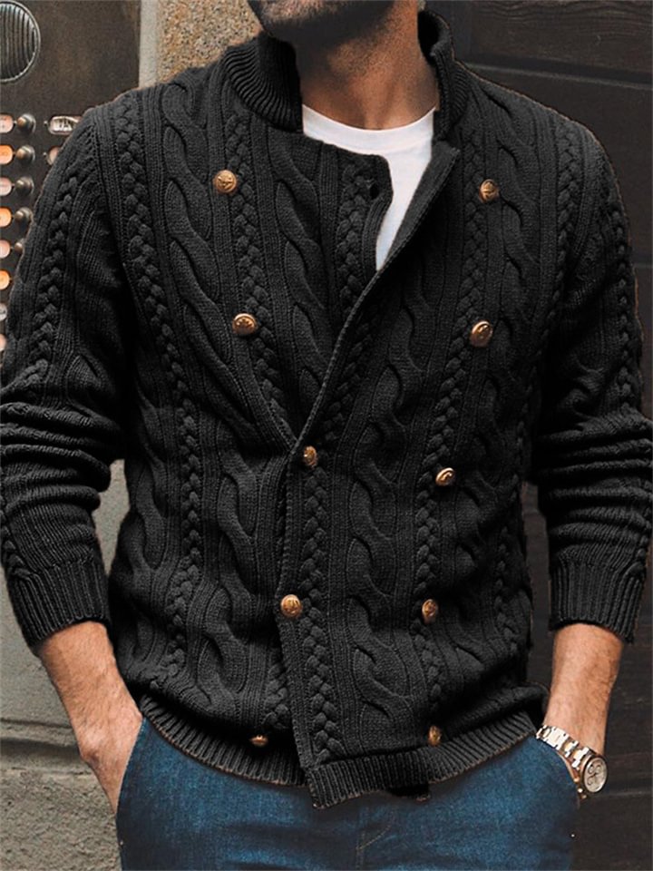 Men's Solid Color Double-breasted Knit Sweater