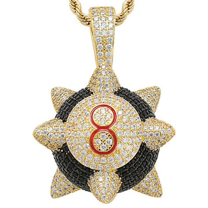 Red Black 8 Spiked Mace Full Iced Out Bling CZ Stone Pendants